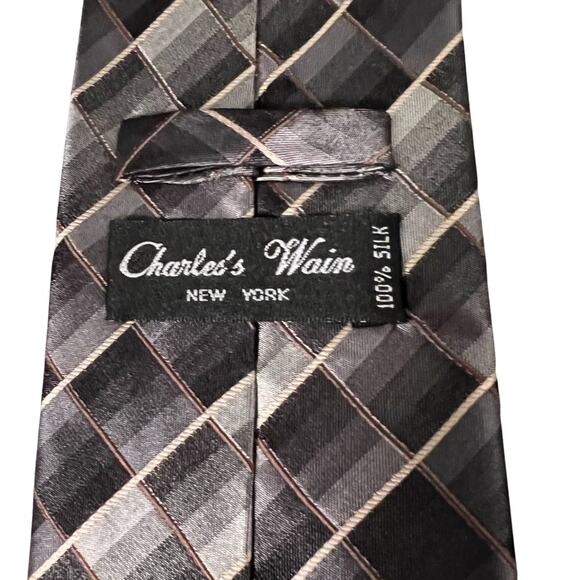Charles Wain Tie Mens Silk Necktie Brown Gray Geometric Designer 59 inch - Picture 2 of 5